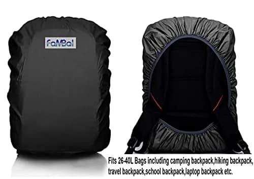 Fambal Waterproof Rain Backpack Cover Black | Fits 45L Packs & Laptop Bags | Elastic Edges & Adjustable Strap thumbnail 3