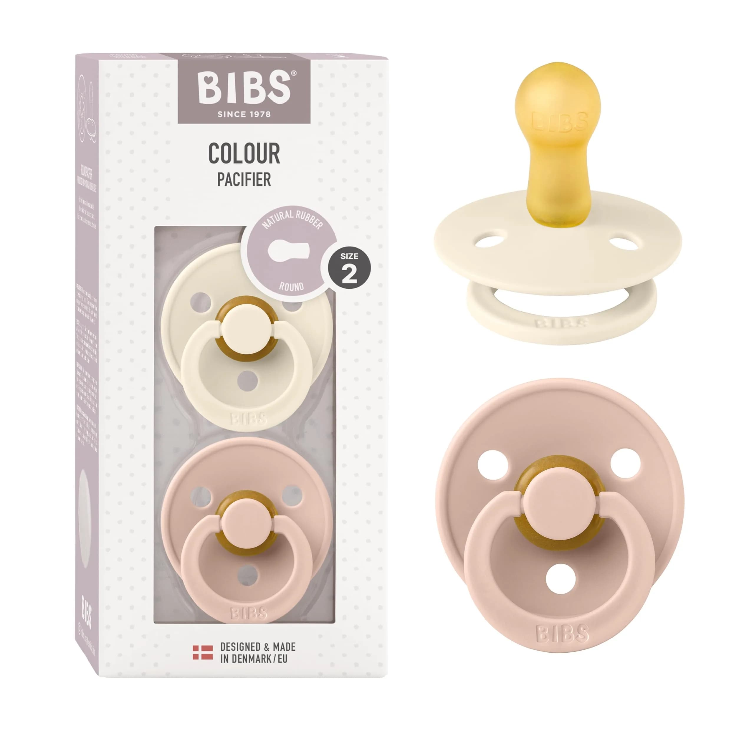 Bibs Pacifiers Blush/Ivory | Natural Rubber Baby Pacifier | 6+ Months | Made in Denmark - main product image