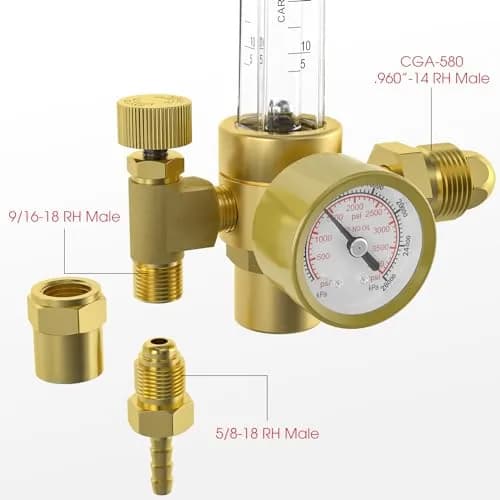 YESWELDER Welding Gas Regulator Flow Meter with Hose, CGA-580 Inlet, 0-60 CFH, 0-4000 PSI, Brass Construction | For MIG/TIG Welding thumbnail 6