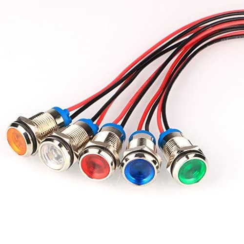 Gebeldet 5pcs 10mm AC/DC 12-24V LED Metal Indicator Light Set | Waterproof Signal Lamp for Cars, Trucks, Boats thumbnail 1