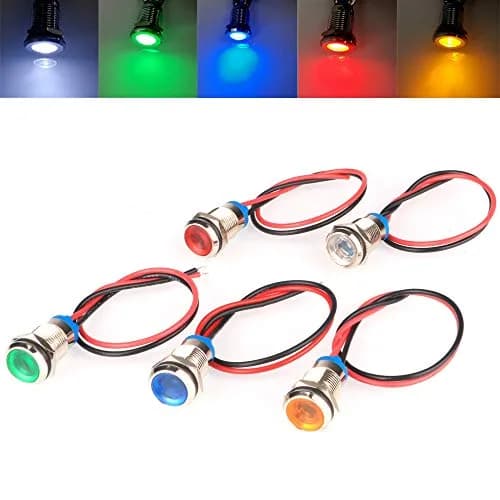 Gebeldet 5pcs 10mm AC/DC 12-24V LED Metal Indicator Light Set | Waterproof Signal Lamp for Cars, Trucks, Boats thumbnail 2