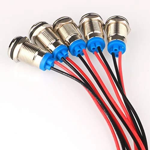 Gebeldet 5pcs 10mm AC/DC 12-24V LED Metal Indicator Light Set | Waterproof Signal Lamp for Cars, Trucks, Boats thumbnail 3