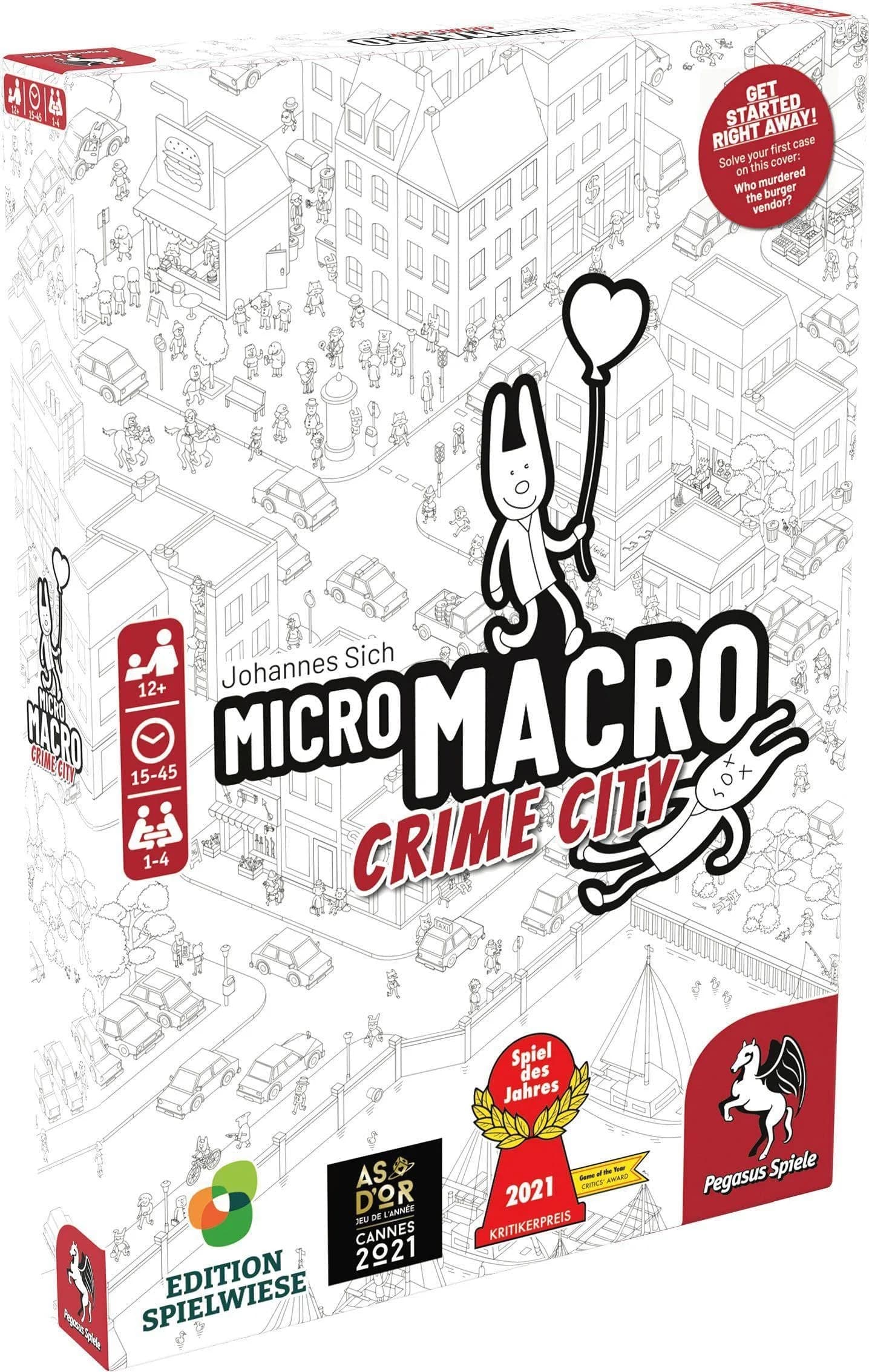 MicroMacro: Crime City Board Game by Pegasus Spiele | 75x110 cm Map, 16 Cases, Magnifying Glass Included — Blue