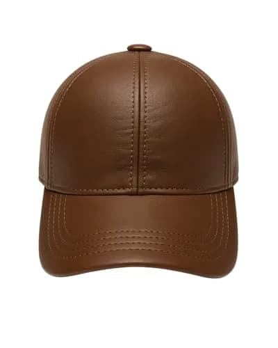 Mumcu's Leather Baseball Cap Sheepskin Adjustable Classic Referee Snapback Hat (Brown, 56-60cm) thumbnail 2