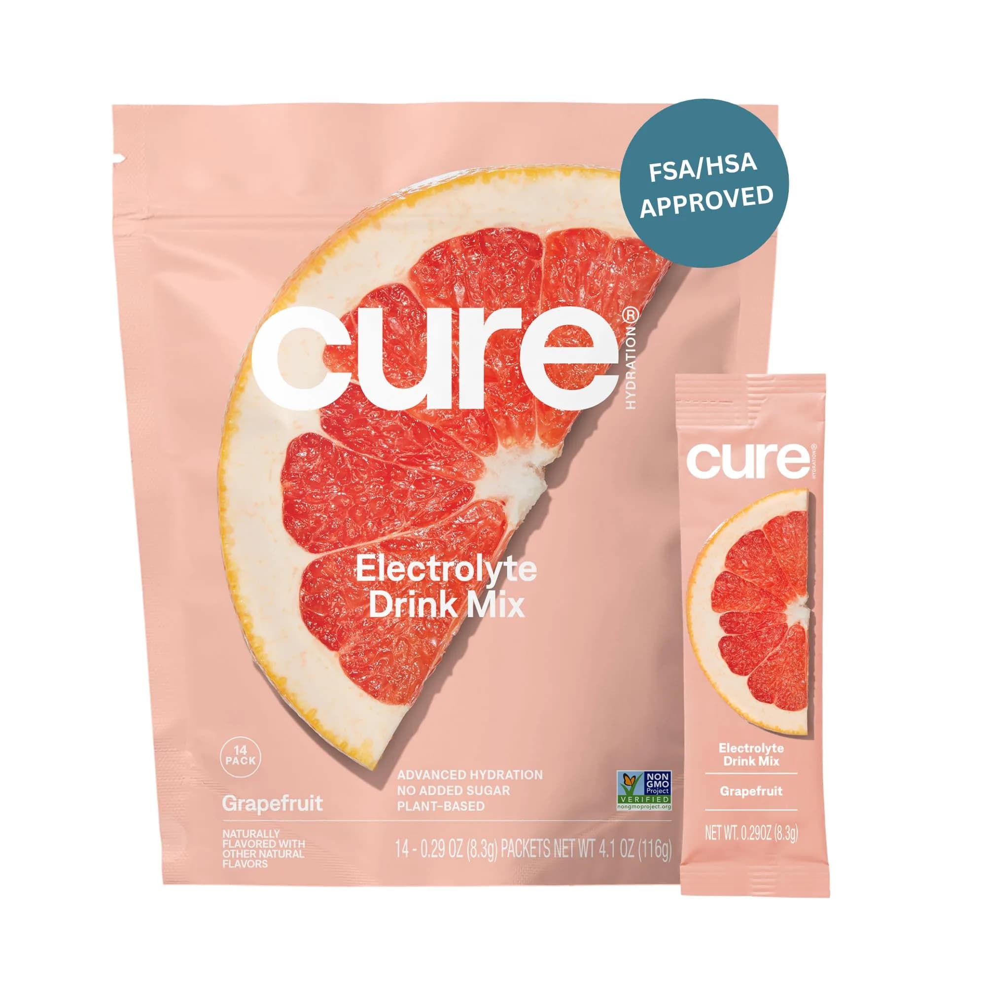 Cure Hydration Plant-Based Electrolyte Drink Mix Berry Pomegranate 14 Packets | Hydration Relief Powder — Grapefruit