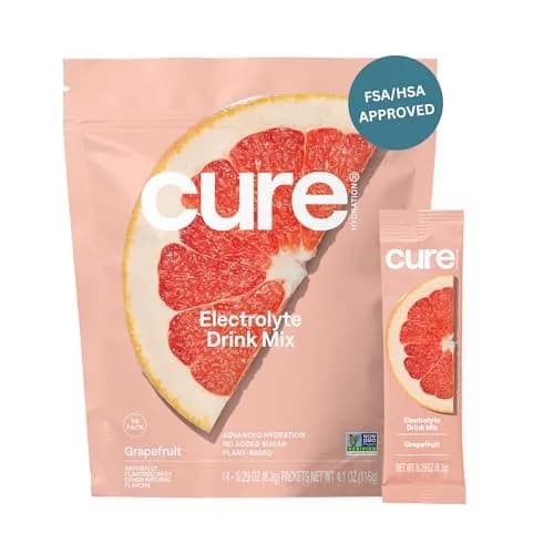 Cure Hydration Electrolyte Drink Powder Grapefruit 14 Packets | 4x Electrolytes, No Added Sugar, WHO-ORS Based thumbnail 1