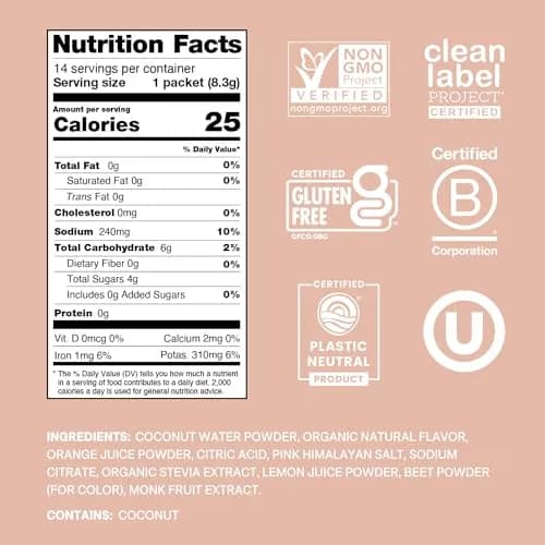 Cure Hydration Electrolyte Drink Powder Grapefruit 14 Packets | 4x Electrolytes, No Added Sugar, WHO-ORS Based thumbnail 2