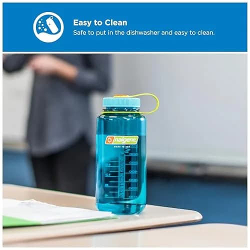 Nalgene 32 oz Wide Mouth Water Bottle, Cerulean | Heavy-Duty, Reusable, Leak-Proof & Dishwasher Safe thumbnail 3