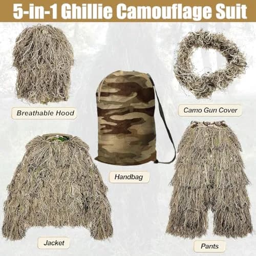 MOPHOTO 5 in 1 Ghillie Suit 3D Camouflage Hunting Suit - Jacket, Pants, Hood, Carry Bag, Youth & Adult Sizes thumbnail 7