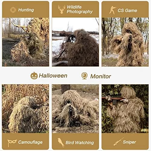 MOPHOTO 5 in 1 Ghillie Suit 3D Camouflage Hunting Suit - Jacket, Pants, Hood, Carry Bag, Youth & Adult Sizes thumbnail 2