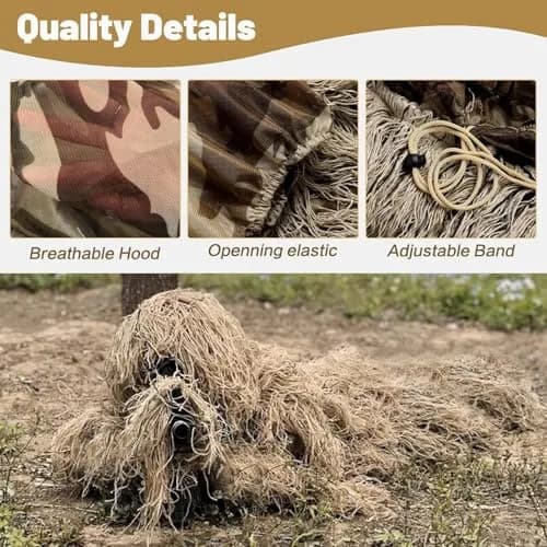 MOPHOTO 5 in 1 Ghillie Suit 3D Camouflage Hunting Suit - Jacket, Pants, Hood, Carry Bag, Youth & Adult Sizes thumbnail 3