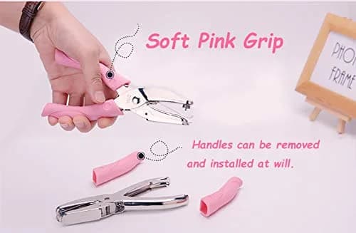 Yansanido Heart Shape Hole Punch 6.3 inch | Handheld Paper & Leather Punch with Pink Leather Cover thumbnail 3