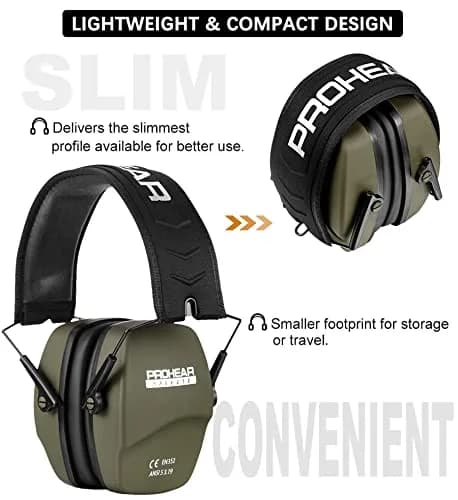 PROHEAR 016 NRR 26dB Shooting Ear Protection Slim Passive Earmuffs Green Passive Foam | Foldable & Lightweight for Hunting, Woodworking, and Range Use thumbnail 5