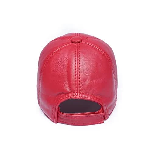 Mumcu's Leather Baseball Cap Sheepskin Adjustable Classic Referee Snapback Hat (Red) | Genuine Leather thumbnail 3