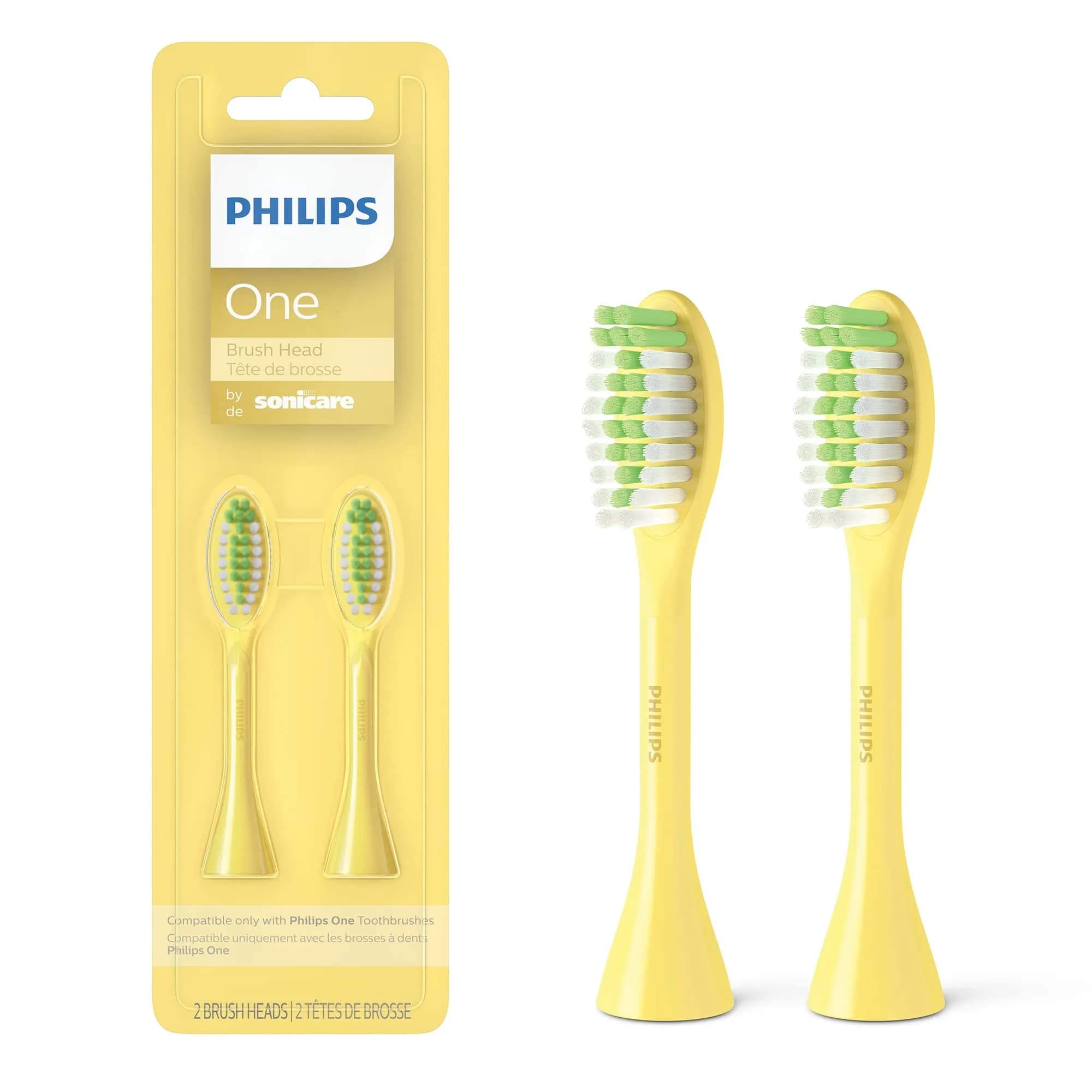 Philips Sonicare One Replacement Brush Heads, 2-Pack, Yellow | Micro-vibrations for Brighter Smiles - main product image