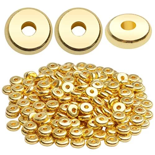 BronaGrand 200pcs 8mm Flat Round Rondelle Spacer Beads Disc Spacers for DIY Bracelet Necklace Crafts, Gold | 200 pcs (7.1 oz) thumbnail 1