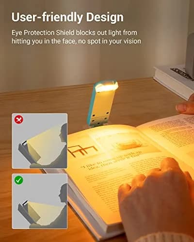 DEWENWILS Clip-On Book Reading Light with USB Rechargeable Battery, Blue | Adjustable Brightness & Color Temperature thumbnail 5