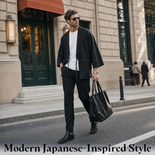 Haseil Men's Kimono Cardigan Japanese Jackets Casual Cotton 3/4 Sleeve Shirt Open Front Coat Lightweight Linen Outwear, Black, L | Traditional Japanese Style thumbnail 3