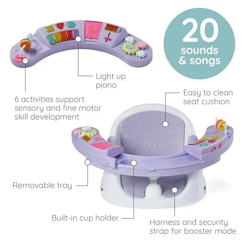 Infantino Music & Lights 3-in-1 Discovery Seat & Booster, Lavender | Converts from play to mealtime, supports 4 months to 4 years thumbnail 3