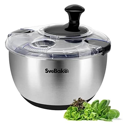 SveBake Stainless Steel Salad Spinner 4.8 Qt | Easy Clean Crank Design with Non-Slip Base thumbnail 1
