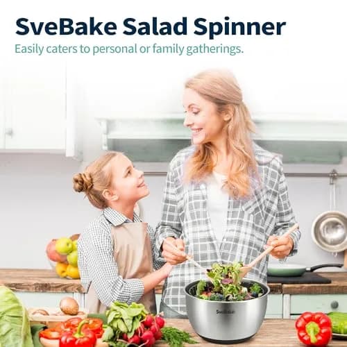 SveBake Stainless Steel Salad Spinner 4.8 Qt | Easy Clean Crank Design with Non-Slip Base thumbnail 8