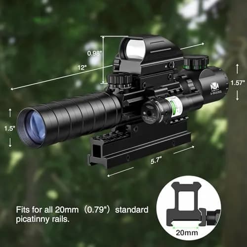 MidTen 3-9x32 4-in-1 Scope Combo with Dual Illuminated Scope Optics & 4 Holographic Reticle Rangefinder Illuminated Sight & 20mm Mount | Versatile Hunting & Shooting Scope thumbnail 7