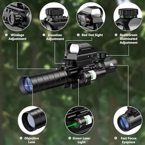 MidTen 3-9x32 4-in-1 Scope Combo with Dual Illuminated Scope Optics & 4 Holographic Reticle Rangefinder Illuminated Sight & 20mm Mount | Versatile Hunting & Shooting Scope thumbnail 2