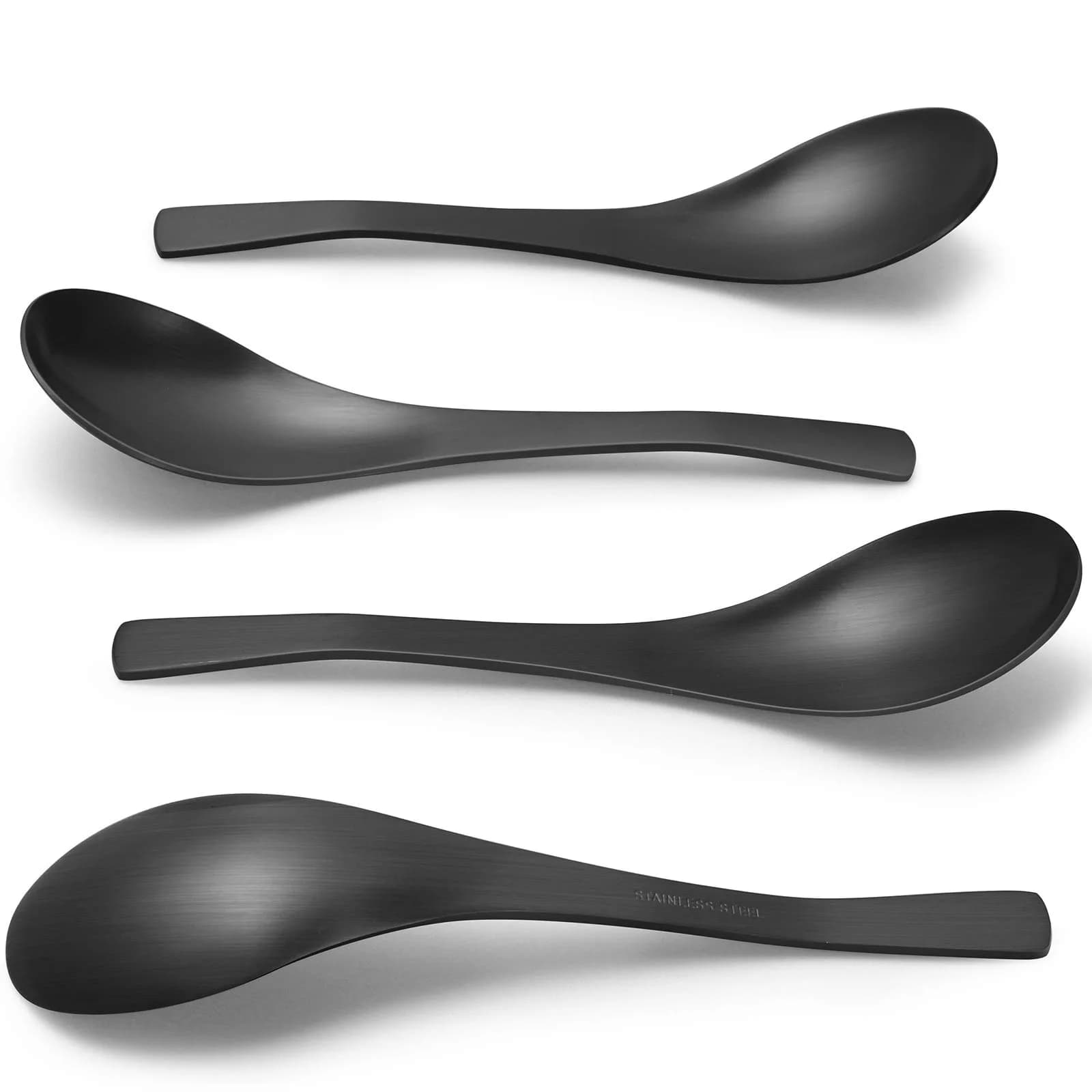 HIWARE Matte Black Heavy-Weight Soup Spoons, Stainless Steel, 17.5 cm (6.9 inches) - Set of 4