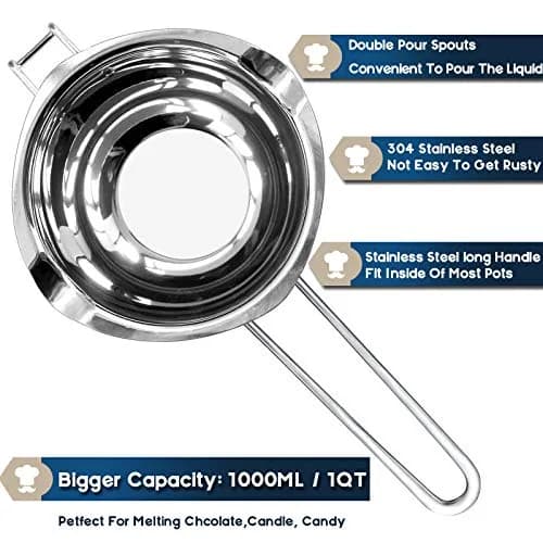 Marsheepy 1QT Double Boiler Melting Pot 1000ml (33.8 Fl Oz) | Stainless Steel Chocolate Wax Candy Melting Pot with Spatula thumbnail 2