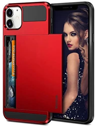 Vofolen Wallet Card Holder Case for iPhone 12 (6.1 inch) | Red Sliding Cover with Hidden Pocket thumbnail 1