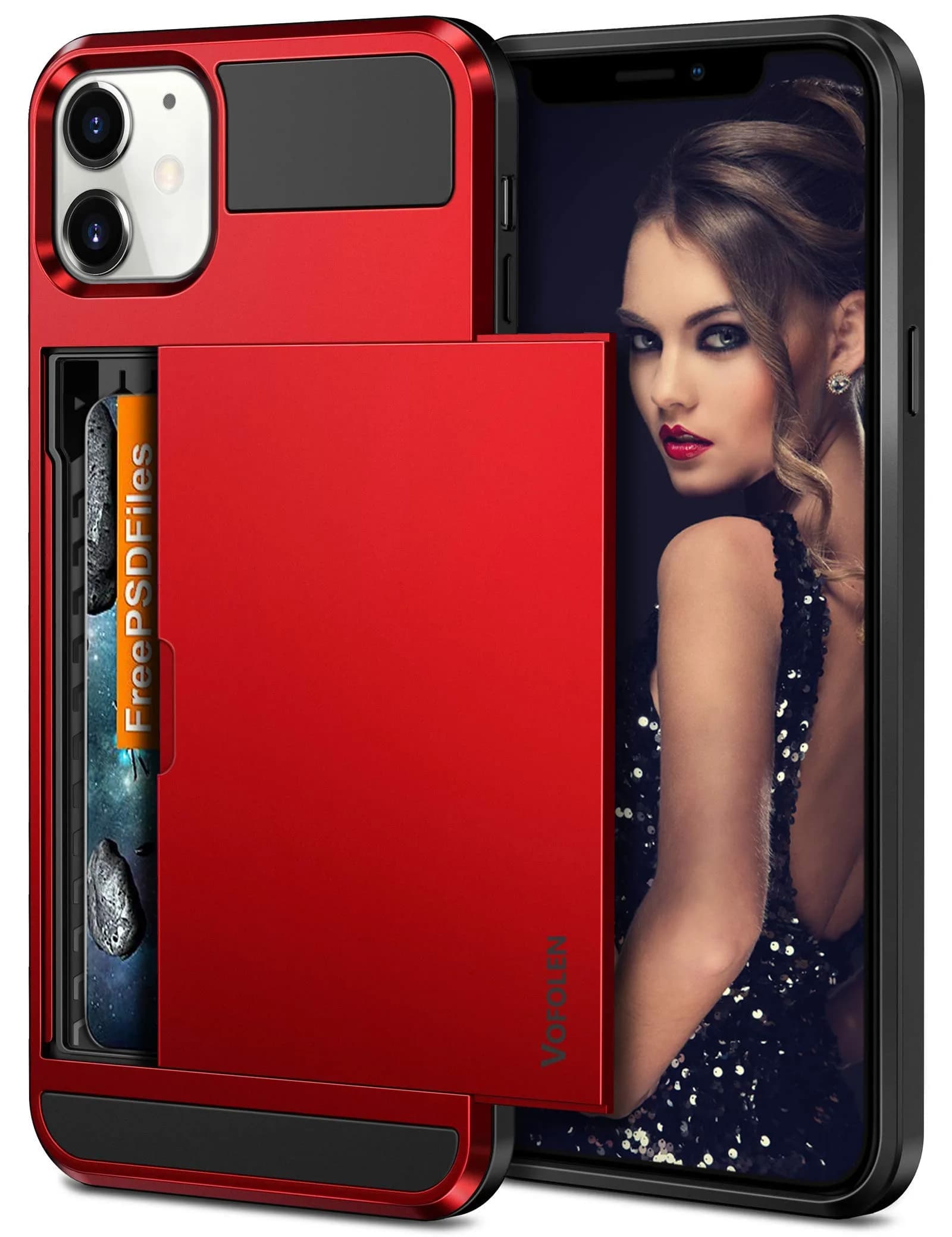 Vofolen Rose Gold Wallet Case for iPhone 12 Mini (5.4 inch) | Holds 2 Cards, Slim Hybrid Design — Red