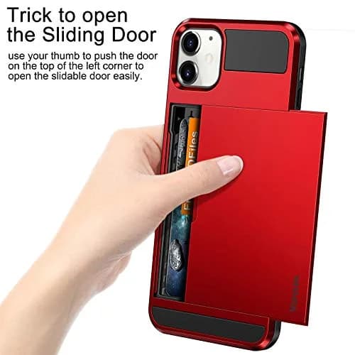 Vofolen Wallet Card Holder Case for iPhone 12 (6.1 inch) | Red Sliding Cover with Hidden Pocket thumbnail 2