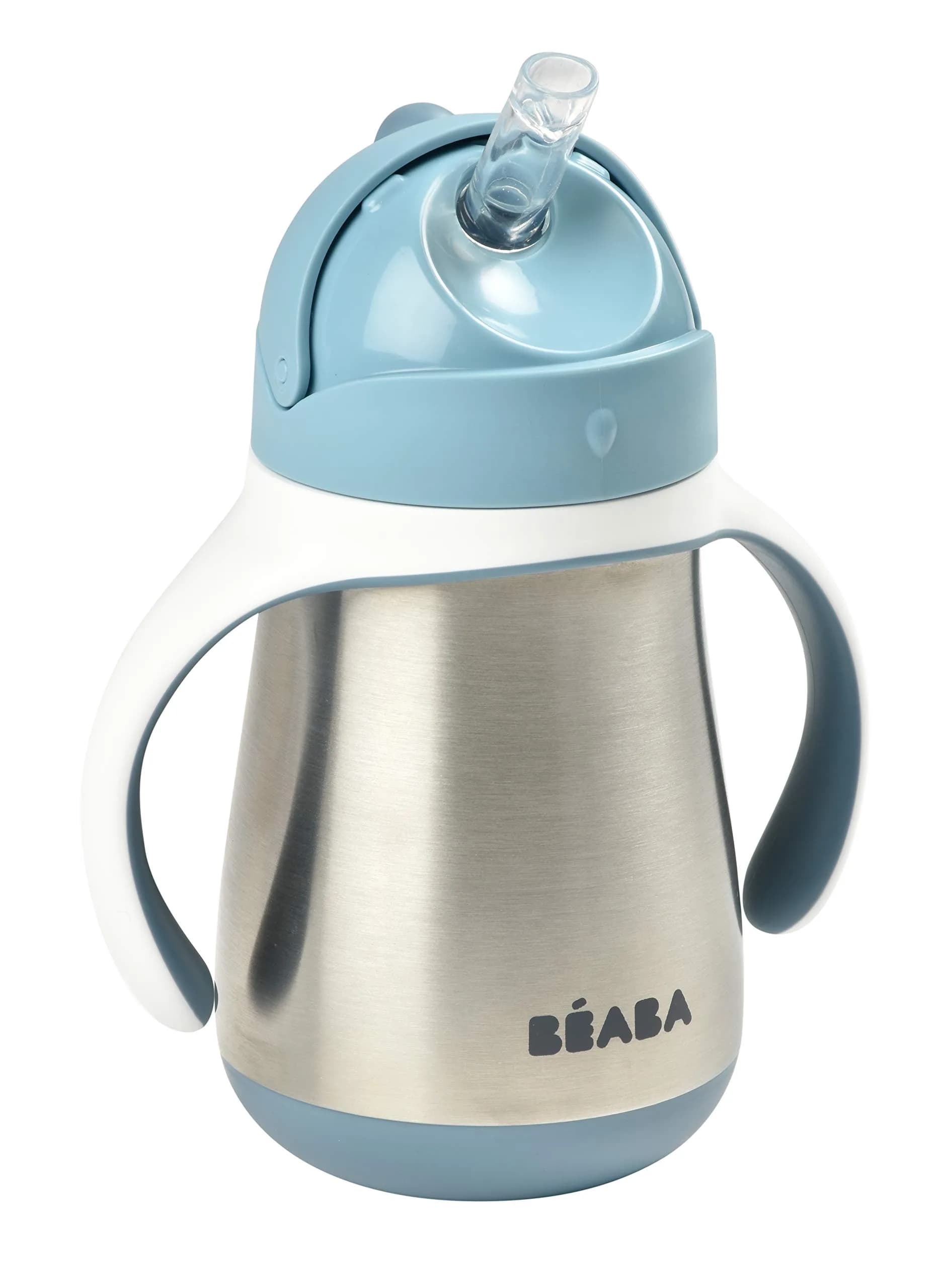 Béaba Stainless Steel Straw Sippy Cup, Insulated Toddler Cup 250ml (8.5 Fl Oz) | Spill-Proof for 8+ Months — Rain