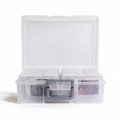 novelinks Photo Storage Box with 16 Inner Containers | Clear Silver Handle, 12" x 14.8" x 5.1" thumbnail 5