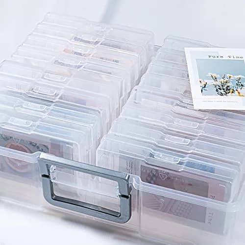 novelinks Photo Storage Box with 16 Inner Containers | Clear Silver Handle, 12" x 14.8" x 5.1" thumbnail 7