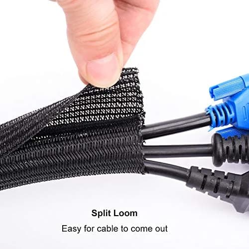 ZhiYo Black Cable Sleeve 6.1m (20ft) | Braided Wire Protector Tubing for Pets & PC Cables thumbnail 2