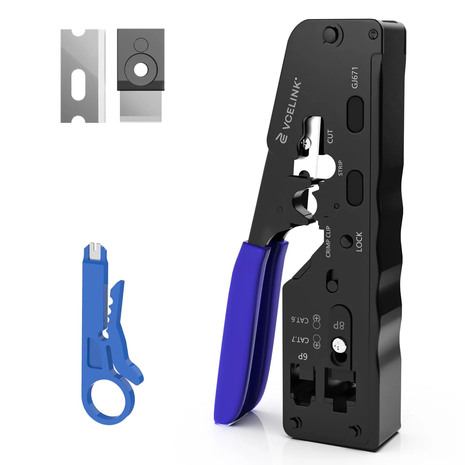 VCELINK RJ45 Crimp Tool Kit with LAN Tester & 50 Connectors | All-in-One Network Solution for Cat6, Cat5e, RJ11 — Tool Only