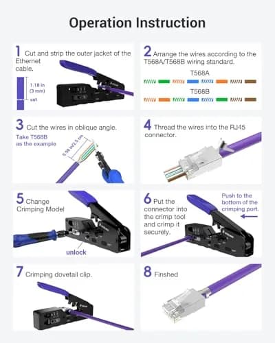 VCELINK All-In-One Ethernet Crimper Tool with Mini Stripper for Cat6/Cat5e RJ45 Connectors | 23-28AWG Cable thumbnail 5