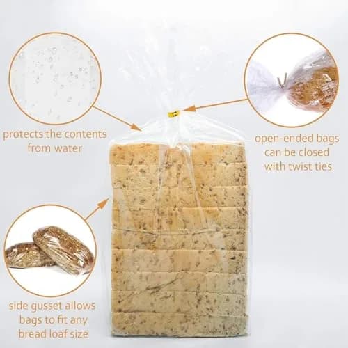 Morepack Plastic Bread Bags with Twist Ties 14x3x5 Inch (100 Pcs) | Gusseted for Large Loaves thumbnail 5
