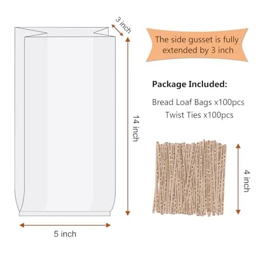 Morepack Plastic Bread Bags with Twist Ties 14x3x5 Inch (100 Pcs) | Gusseted for Large Loaves thumbnail 2