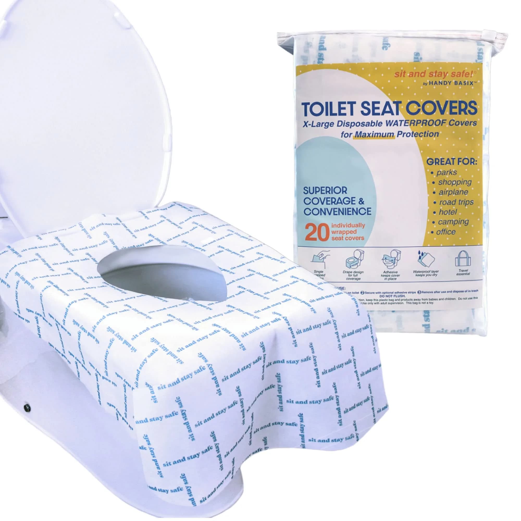 Handy Basix XL Full Coverage Disposable Toilet Seat Covers 20 Pcs | Waterproof & Individually Wrapped - main product image