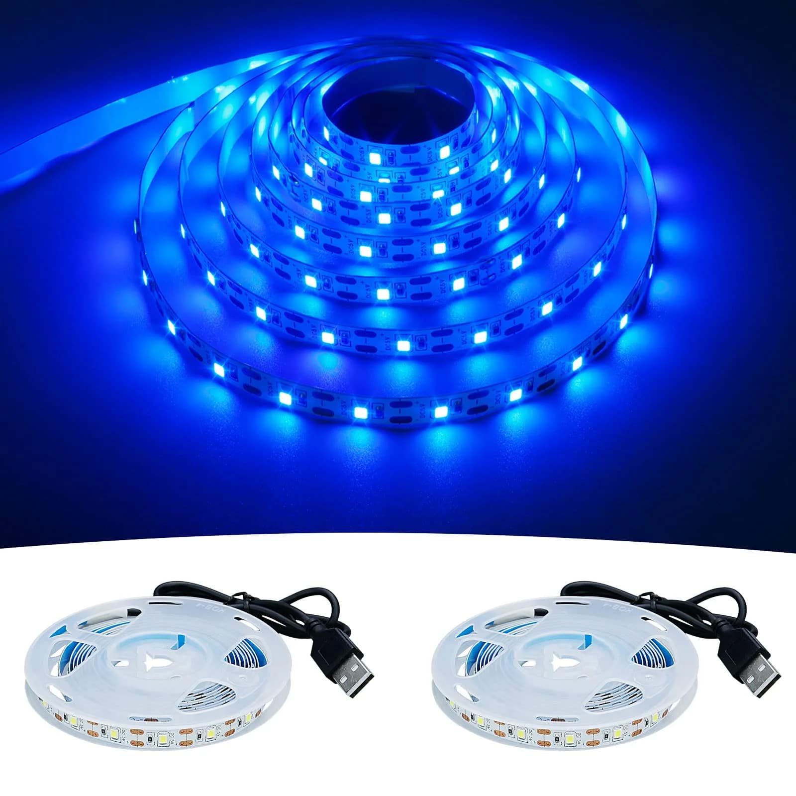 KXZM Blue USB LED Strip Light 4M (13.12ft) 2-Pack | Flexible SMD 2835 Tape Lights for Bedroom & TV Background - main product image