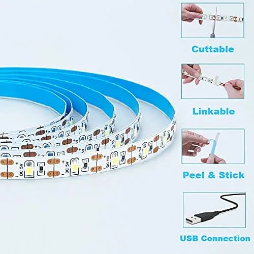 KXZM Blue USB LED Strip Light 4M (13.12ft) 2-Pack | Flexible SMD 2835 Tape Lights for Bedroom & TV Background thumbnail 4