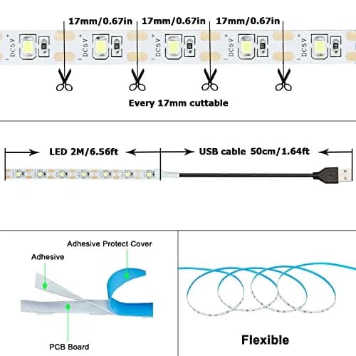 KXZM Blue USB LED Strip Light 4M (13.12ft) 2-Pack | Flexible SMD 2835 Tape Lights for Bedroom & TV Background thumbnail 3