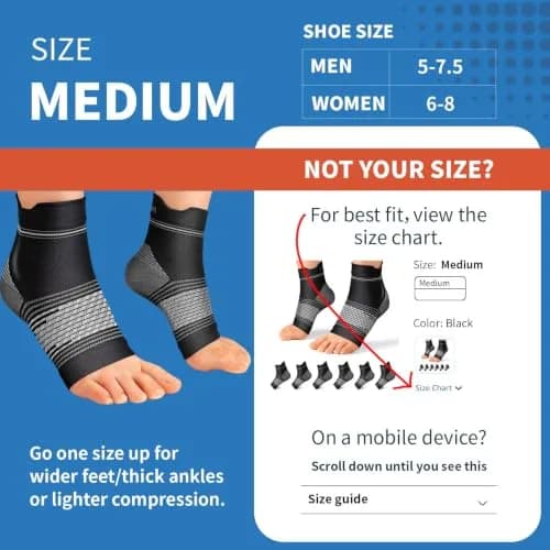 PAPLUS Plantar Fasciitis Socks with Arch Support, 6 Pairs Black | Orthopedic Brace thumbnail 3