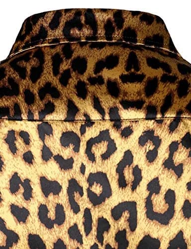 ZEROYAA Men's Slim Fit Leopard Printed Satin Shirt Large | Party & Prom Ready thumbnail 6