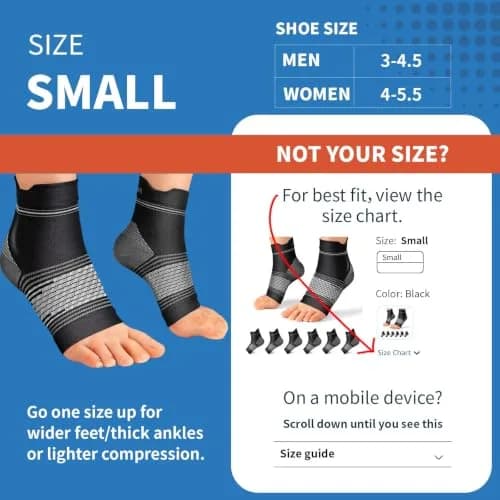 PAPLUS Plantar Fasciitis Socks 6 Pairs Small (Black) | Orthopedic Brace for Daily Pain Relief thumbnail 3