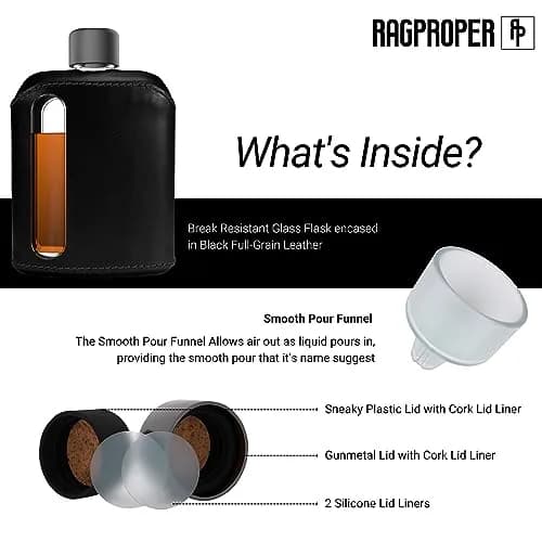 Ragproper Modern Glass Hip Flask 100ml | Leather Covered Whiskey Flask for Men & Women thumbnail 4