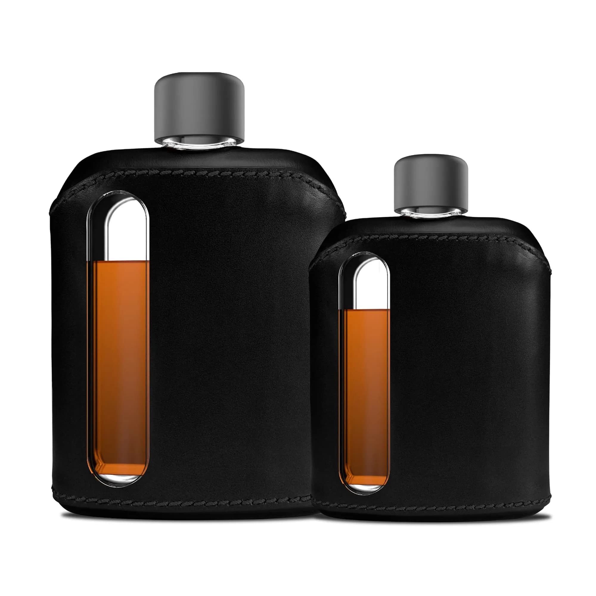 Ragproper Leather Glass Hip Flask Set for Men & Women | Durable Whiskey & Liquor Flasks, 100ml & 240ml, Genuine Leather Cover