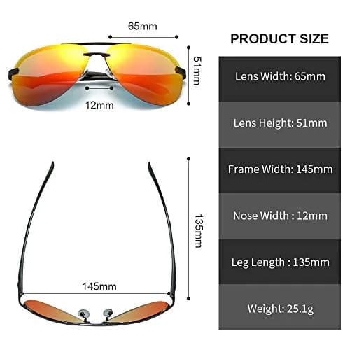Fishingtours Aviator Sunglasses for Men & Women — Polarized Mirrored Orange Lens, 65mm | Classic Style with UV400 Protection thumbnail 4